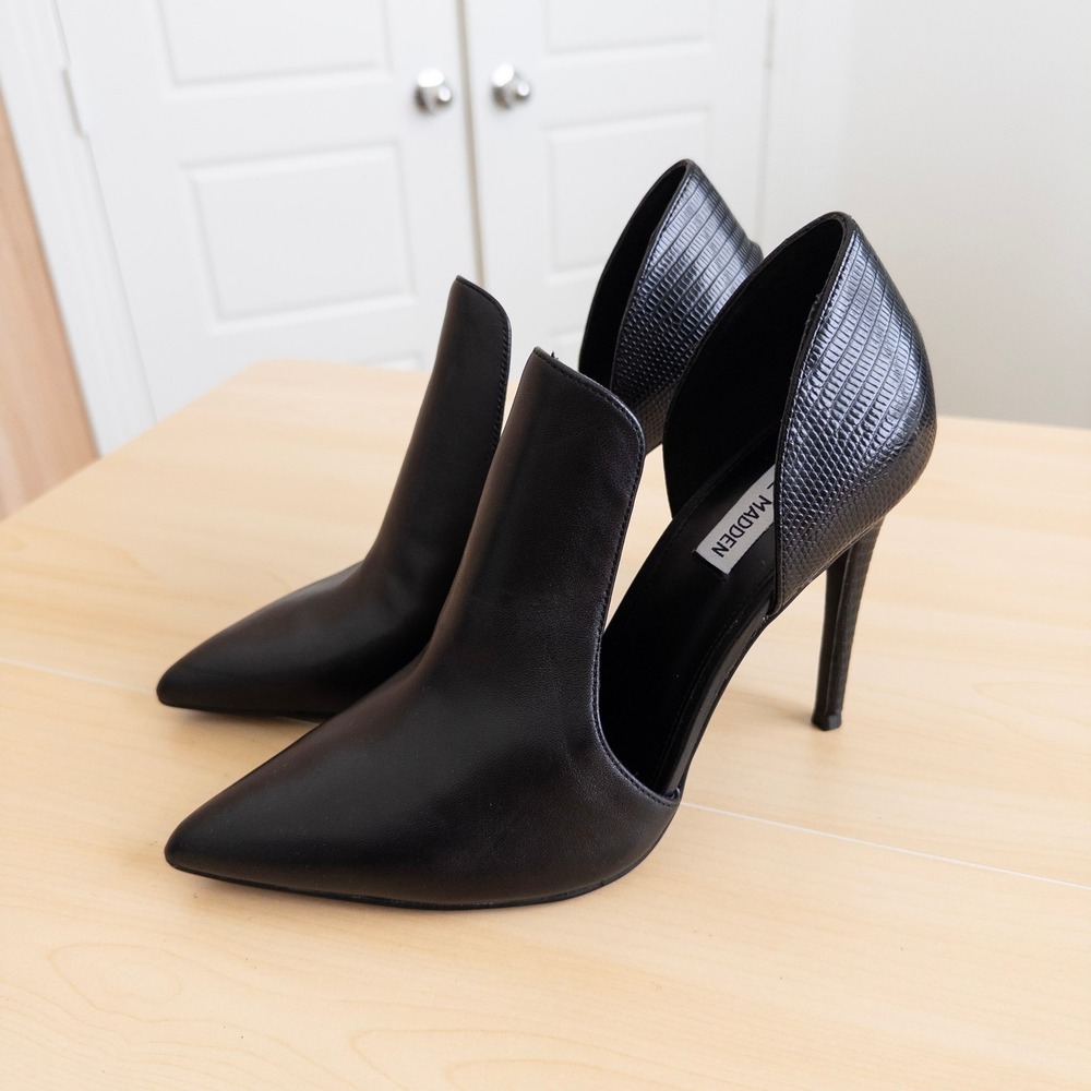 Steve Madden Womens Leather Heels 10M Black D'Orsay Pointed Toe Stiletto Lizard